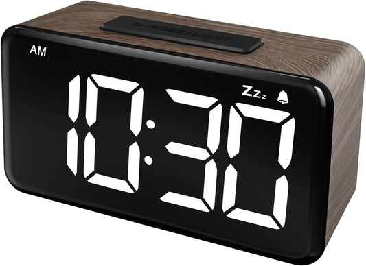 Simple Woodgrain Digital Alarm Clock For Bedrooms - 5.9in Large LED Display
