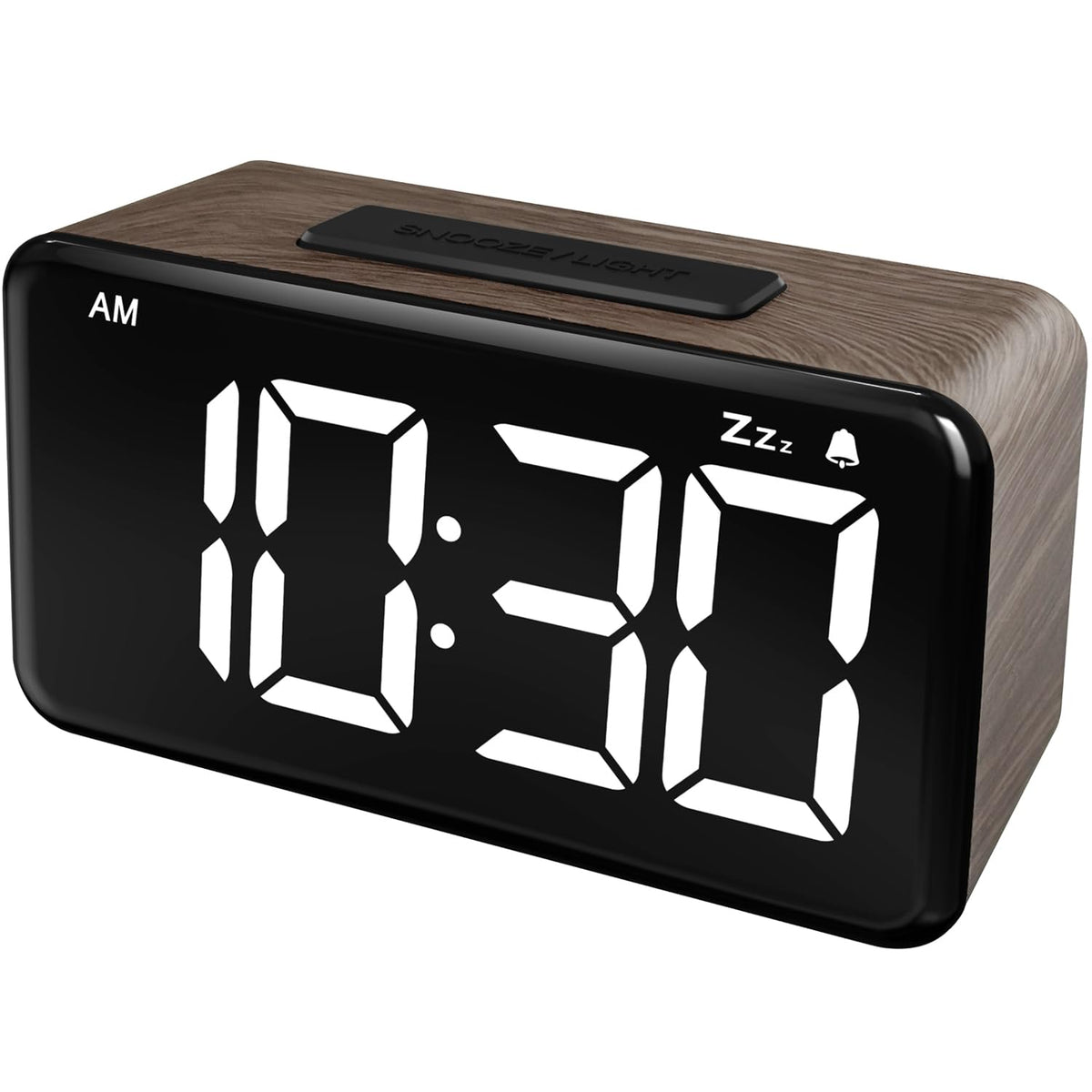 Simple Woodgrain Digital Alarm Clock For Bedrooms - 5.9in Large LED Display