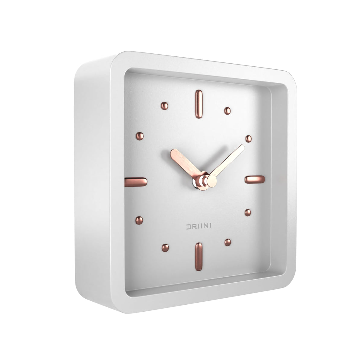 Driini Small Square Modern Desk Clock – Silent Analog, Black and Rose Gold