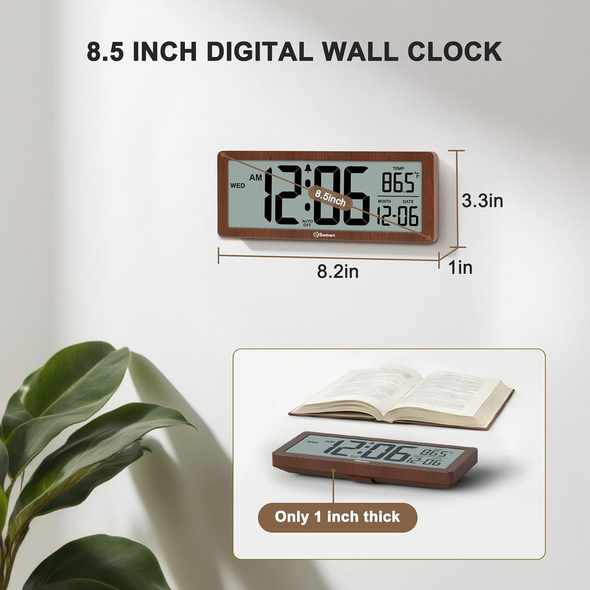 Soobest 8.5 Inch Digital Wall Clock Battery Operated, Compact Display