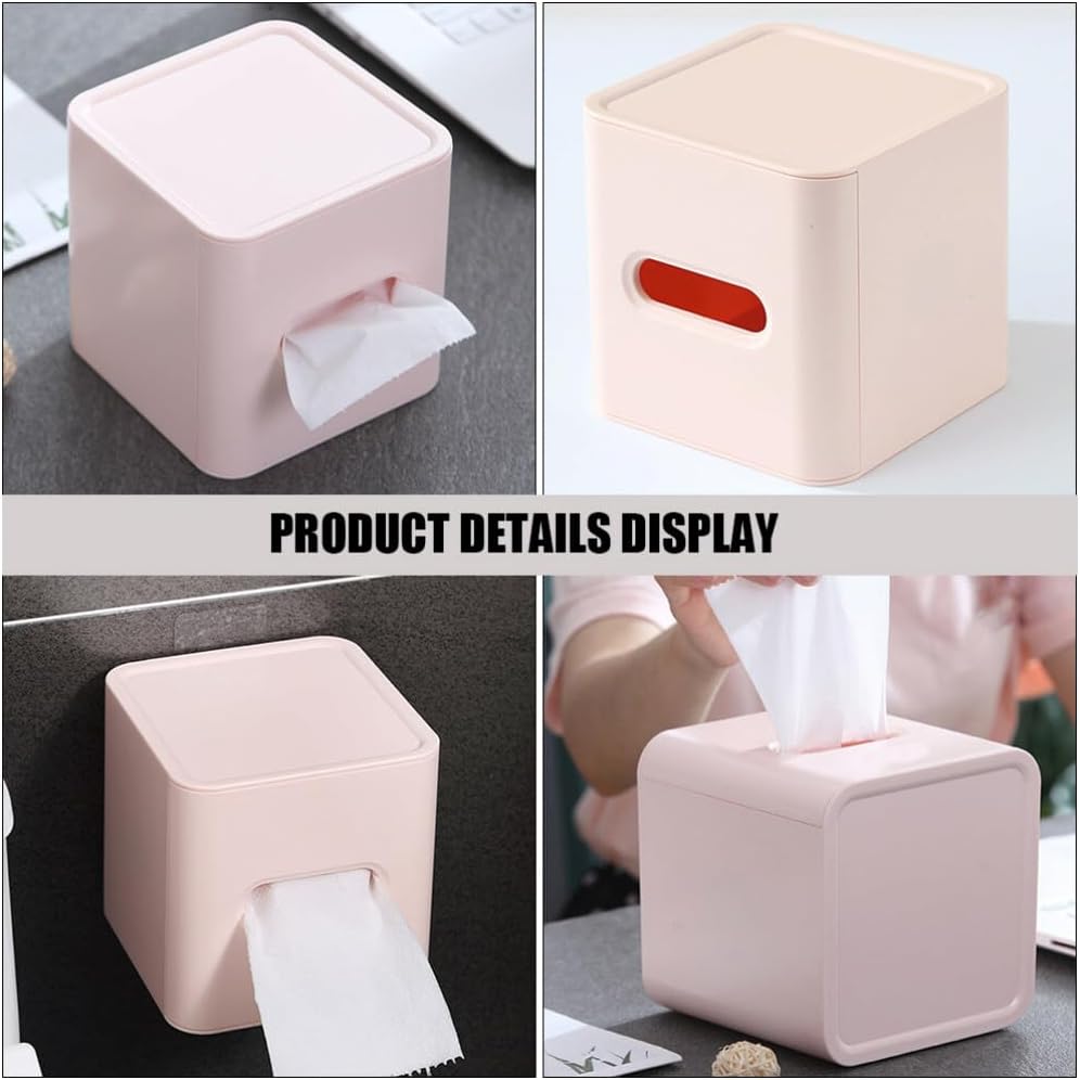 Kichvoe Roll Paper Box Tissue Box Holder Square Tissue Holder with Tray Plastic for Bathroom Dresser Living Room Desktop 5.51 X 5.51 X 5.51 in