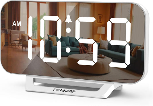Peakeep Slim Digital Mirror Aesthetic Alarm Clock for Bedrooms Desk Decor