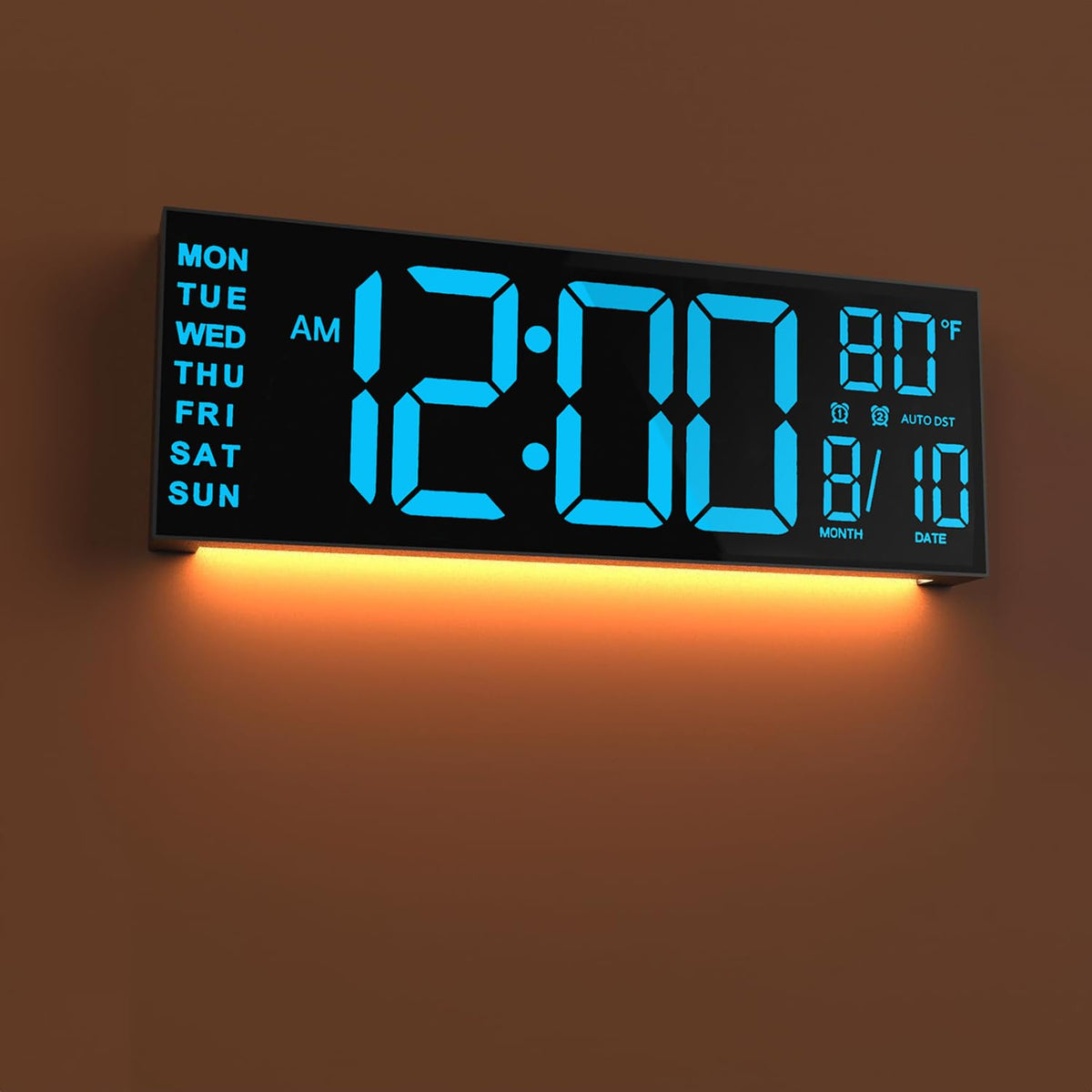 JALL Large Digital Wall Clock Battery Operated, Wall Clock with Big Numbers LCD Display, Digital Clock with Date Day Temperature, Alarm, Auto DST, Clocks for Classroom, Office, Bedroom, Elderly- Black