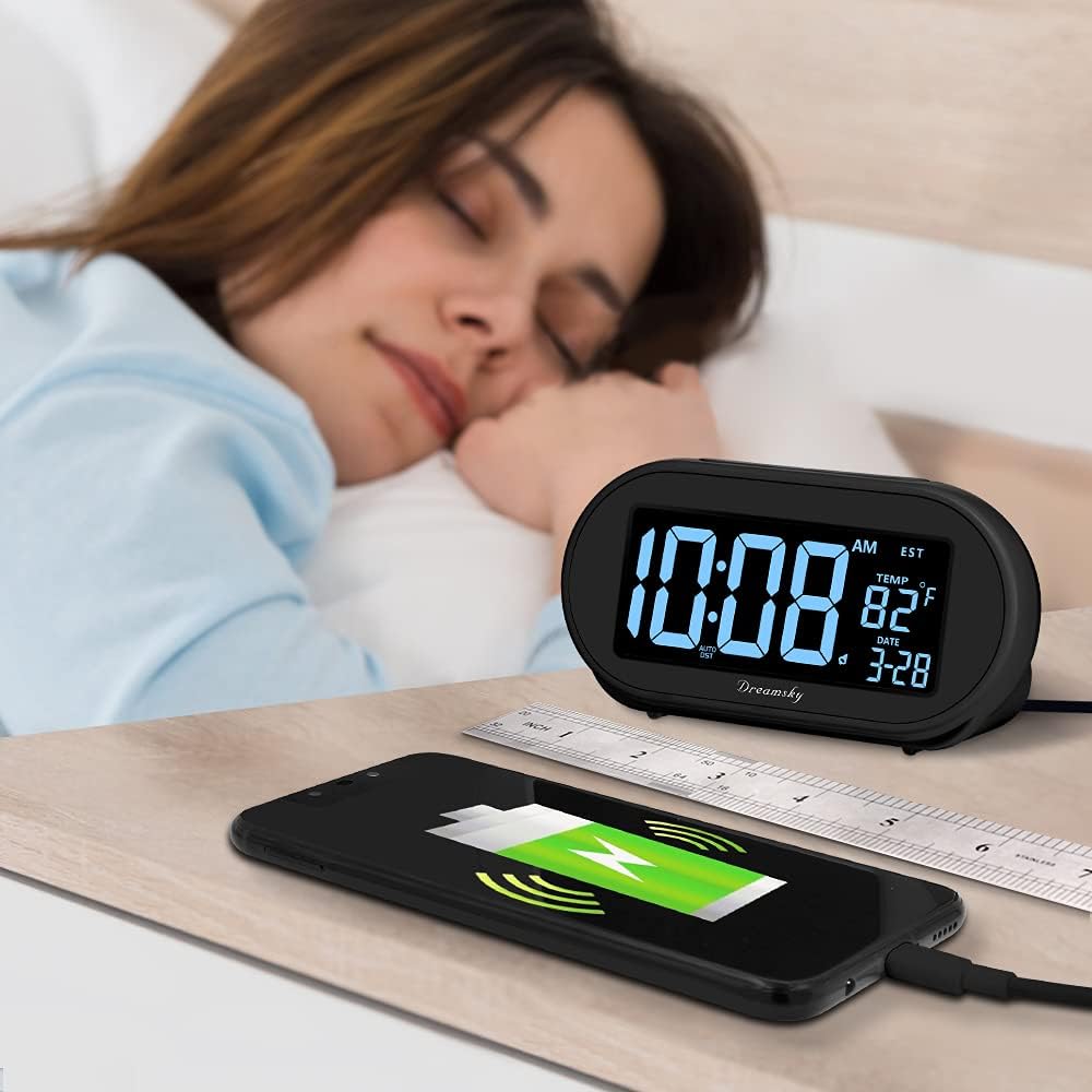 DreamSky Alarm Clocks for Bedrooms, Auto Set Digital Clock with Date & Temp