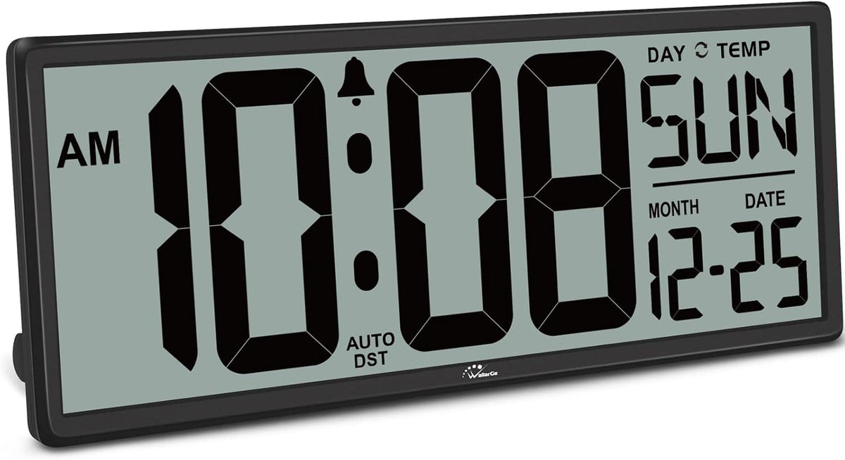 WallarGe 14.5'' Large Digital Wall Clock Battery Operated