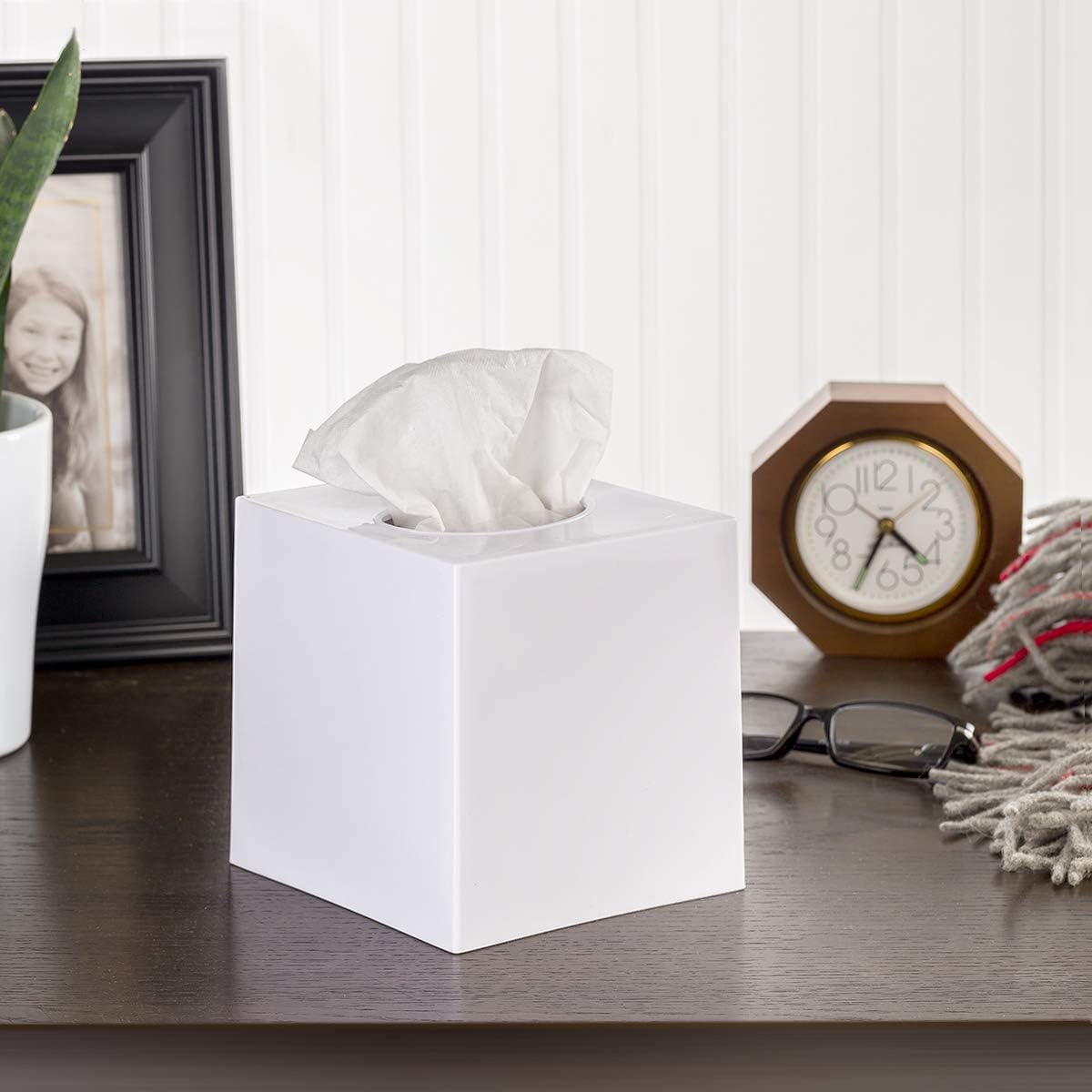 2 Pack White Tissue Box Cover – Square Tissue Box Holder for White Bathroom Accessories Countertop, Decorative Tissue Cover and Square Cube Holder for Modern Home, Office or Dresser Décor