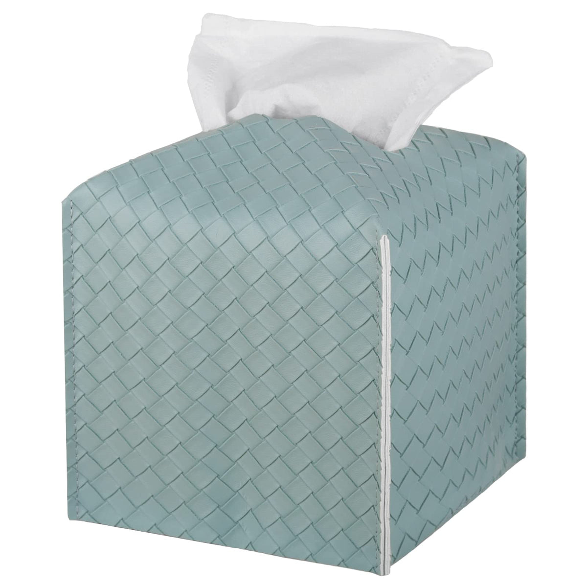 Tissue Box Cover PU Leather Tissue Holder Square Facial Tissue Case Facial Paper Organizer Dispenser for Bathroom, Vanity Countertop, Tabletop, Car, Rectangle, Griege