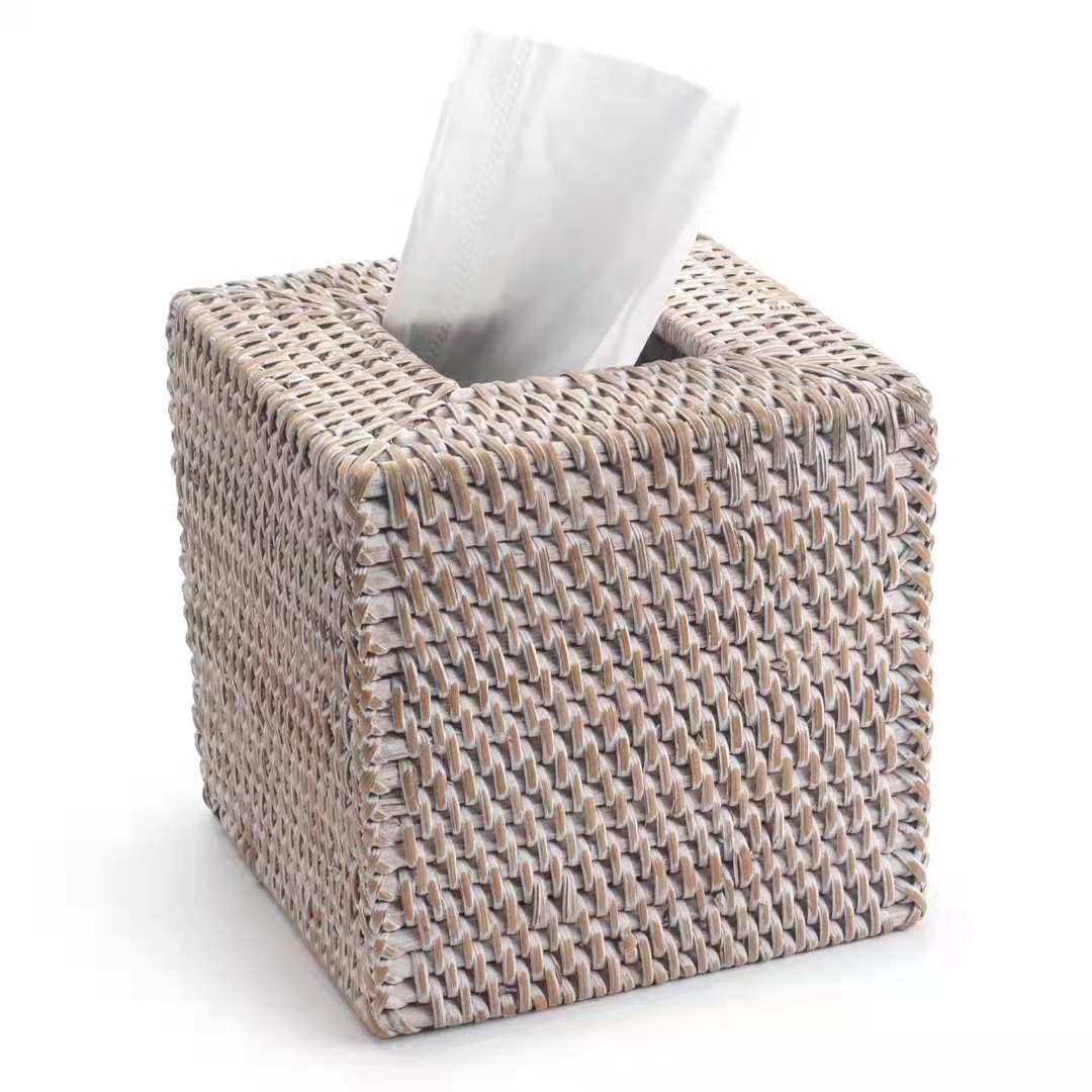 Rattan Tissue Box Cover Square, Hand Woven Wicker Tissue Holder, 5.5 x 5.5 X 5.7 inch, Natural