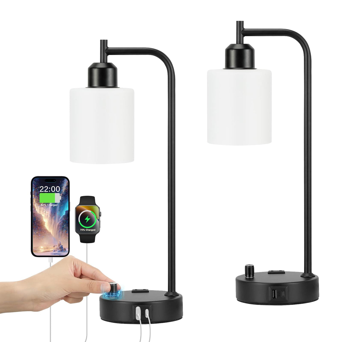 Industrial Bedside Lamps Set of 2, Fully Dimmable Desk Lamps for Bedroom