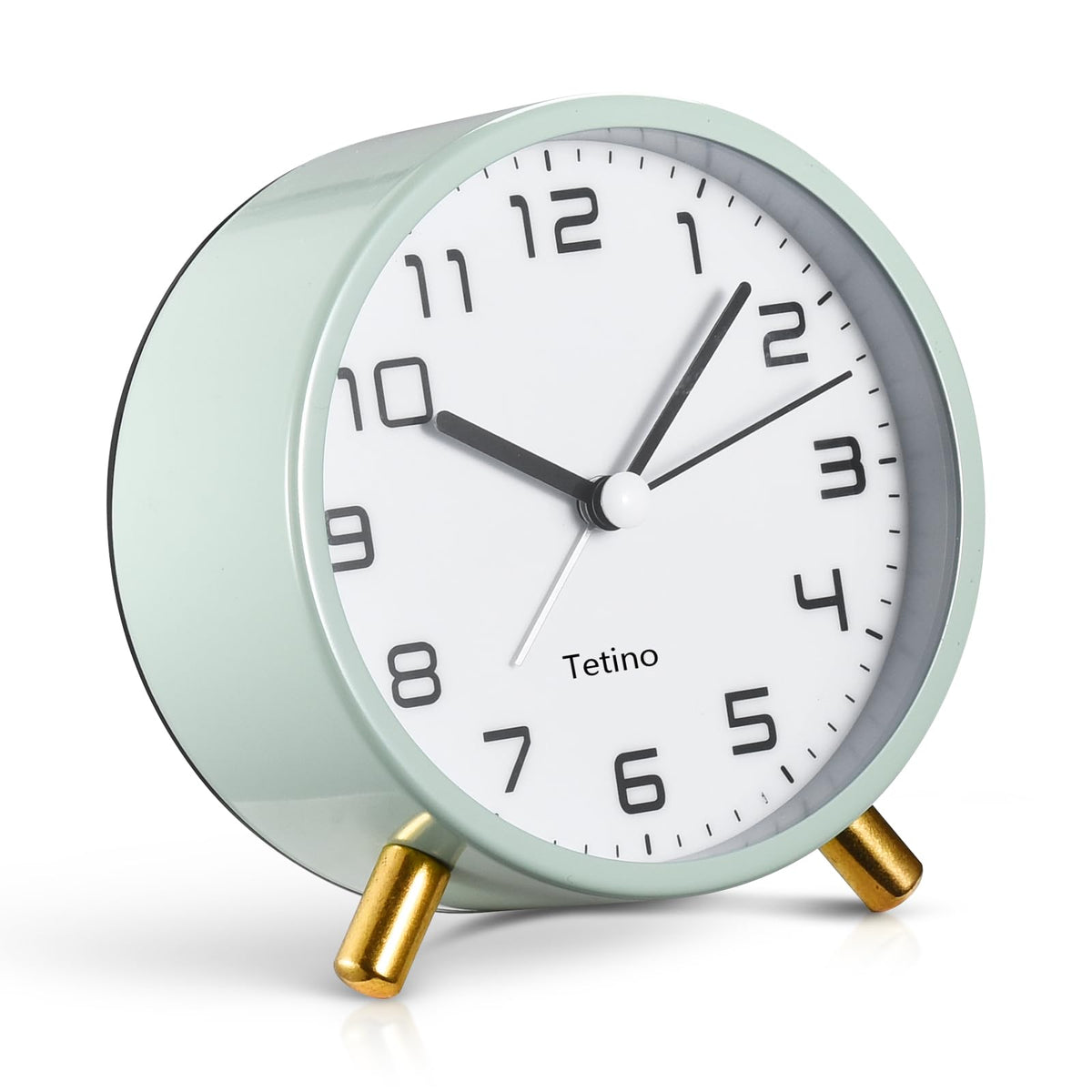 Tetino Analog Alarm Clocks,Retro Metal Desk Silent Non Ticking Small Clock with Night Light,Battery Operated,Simple Design,for Bedrooms, Bedside,Office,Home Décor (Green)