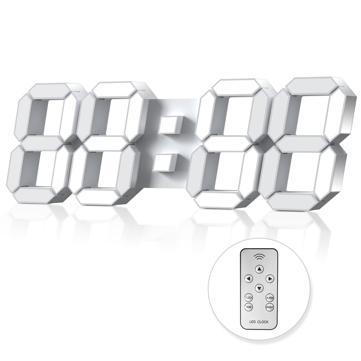 3D LED Digital Wall Clock with Remote Control, 9.7 Inch, White