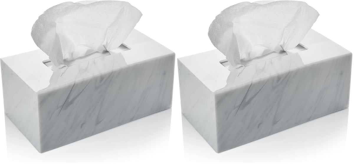 Acrylic Tissue Box Holder, Clear Dispenser for Facial Tissues, Napkins, and Dryer Sheets. Perfect for Bathrooms, Desks, Countertops, Vanities, Bedrooms, and Nightstands (Rectangle, Marble)