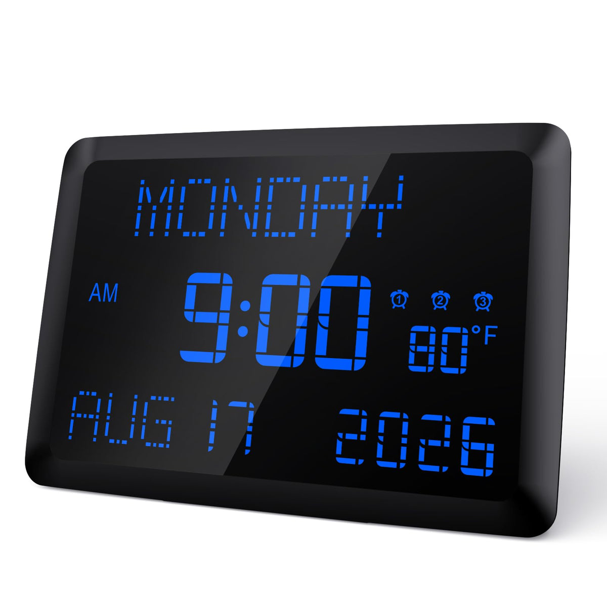 Raynic Digital Clock, 11.5" Large Display Calendar Clock with Day and Date, Indoor Temperature, Adjustable Brightness, Snooze,12/24H, DST for Home, Office, Elderly