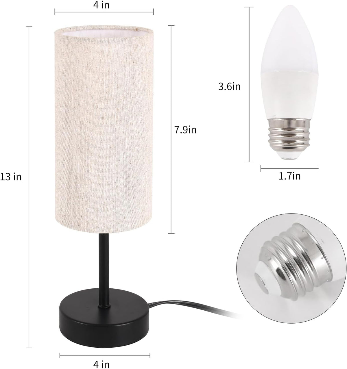 RISLG Small Table Lamp, Bedside Table Lamp for Bedroom, Lamp for Nightstand with Linen Fabric Shade, Minimalist Modern Desk Lamp for Living Room Office Dorm Kids Room