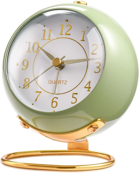 Tetino Analog Alarm Clocks,Desk Clock Aesthetic Retro Cute,Room Decoration,Small Clock with Night Light,Silent Non-Ticking,Battery Powered,Clocks for Kids,Bedroom,Travel,Kitchen,Bedside Decor.(Green)
