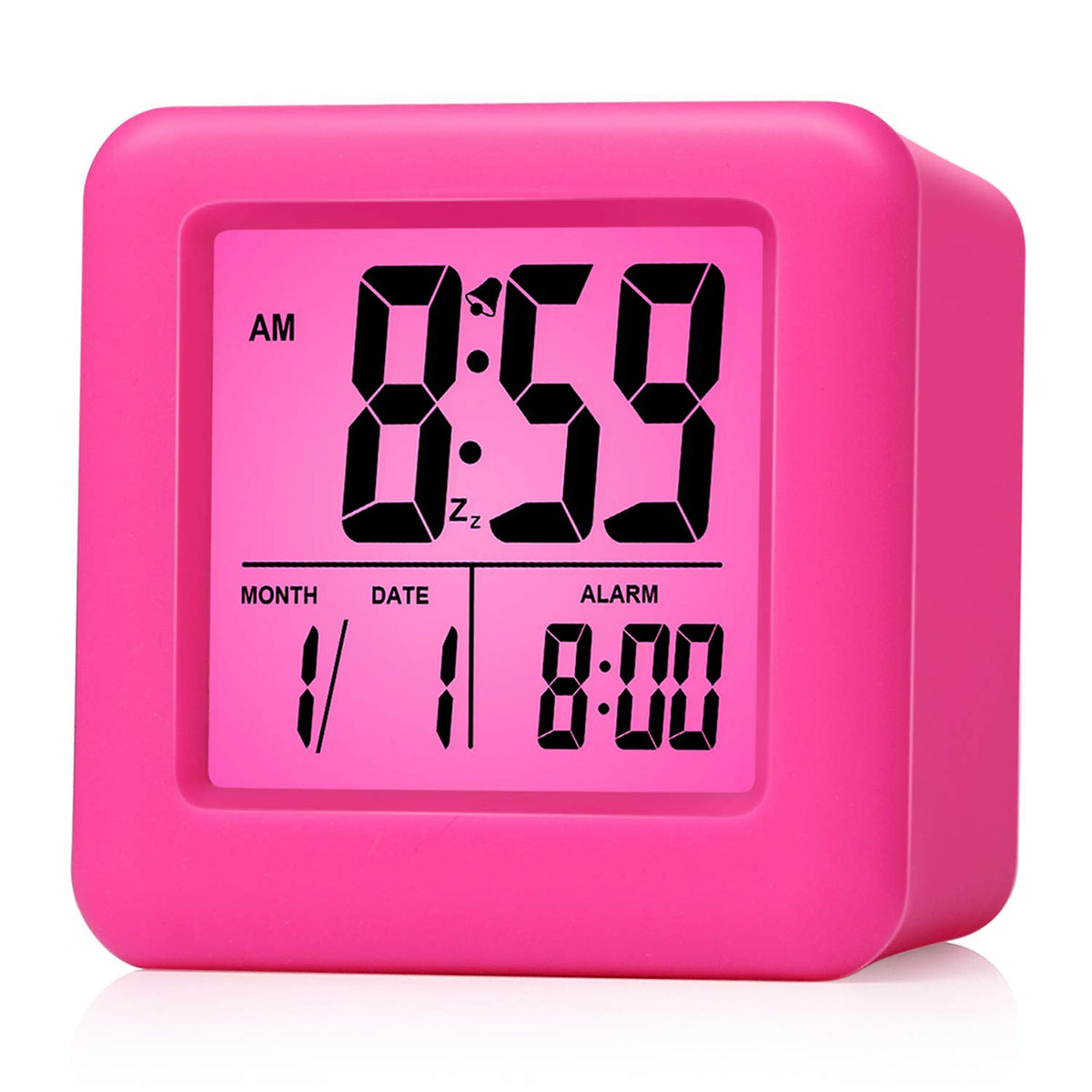 Plumeet Digital Alarm Clock Kids Clock with Snooze and White Nightlight - Easy Setting Travel Alarm Clocks Display Time, Date, Alarm - Ascending Sound - Battery Powered (Baby Blue)
