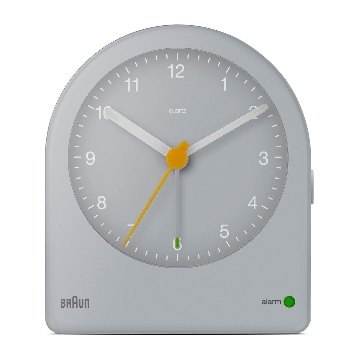Braun Classic Analogue Alarm Clock with Snooze and Continuous Backlight, Quiet Quartz Movement, Crescendo Beep Alarm in White, Model BC22W.