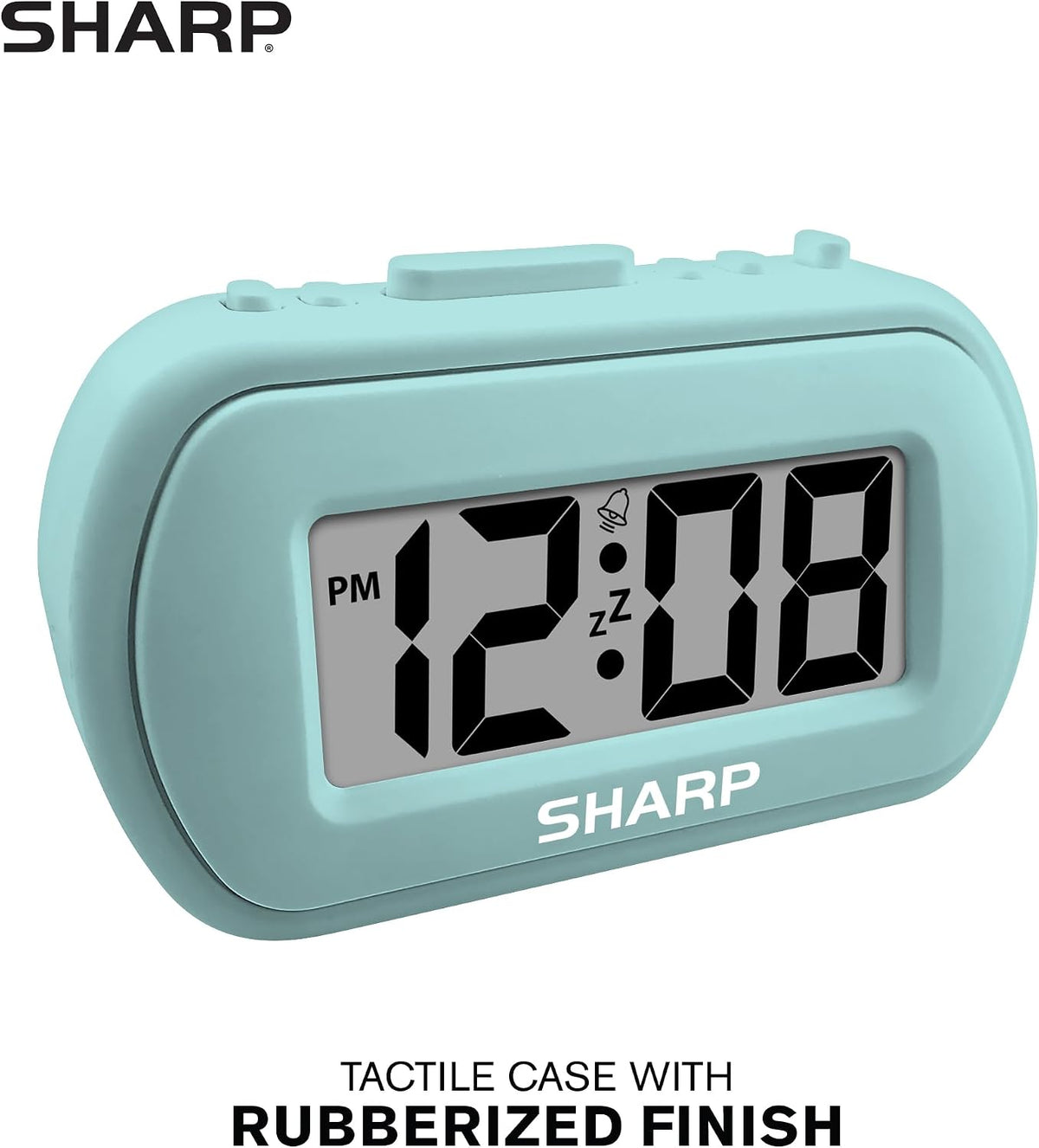 Sharp Battery Alarm Clock with Soft-Touch Case and Blue Backlight, Mint