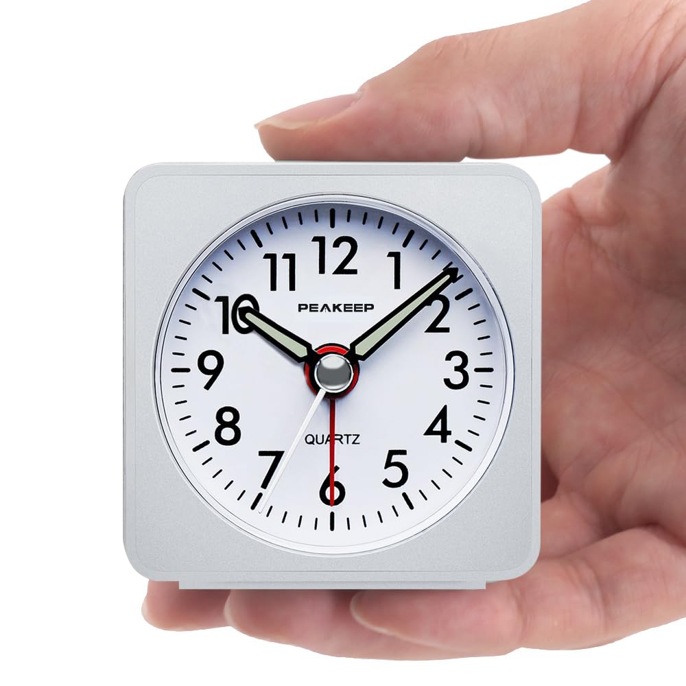 Peakeep Ultra Small, Battery Travel Alarm Clock with Snooze and Light