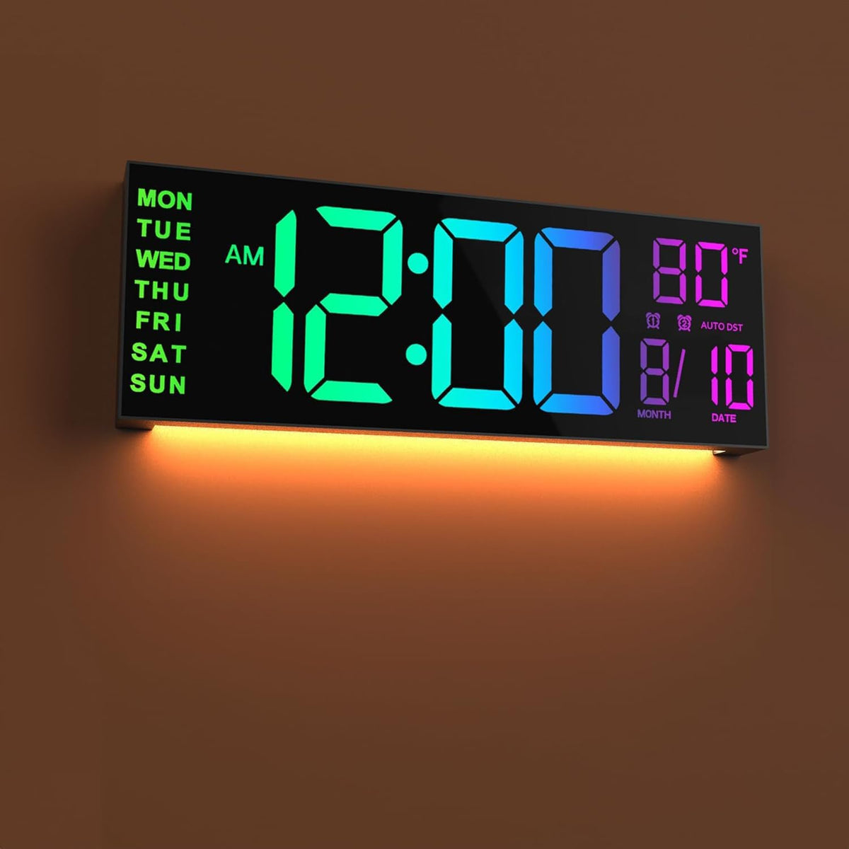 JALL Large Digital Wall Clock Battery Operated, Wall Clock with Big Numbers LCD Display, Digital Clock with Date Day Temperature, Alarm, Auto DST, Clocks for Classroom, Office, Bedroom, Elderly- Black