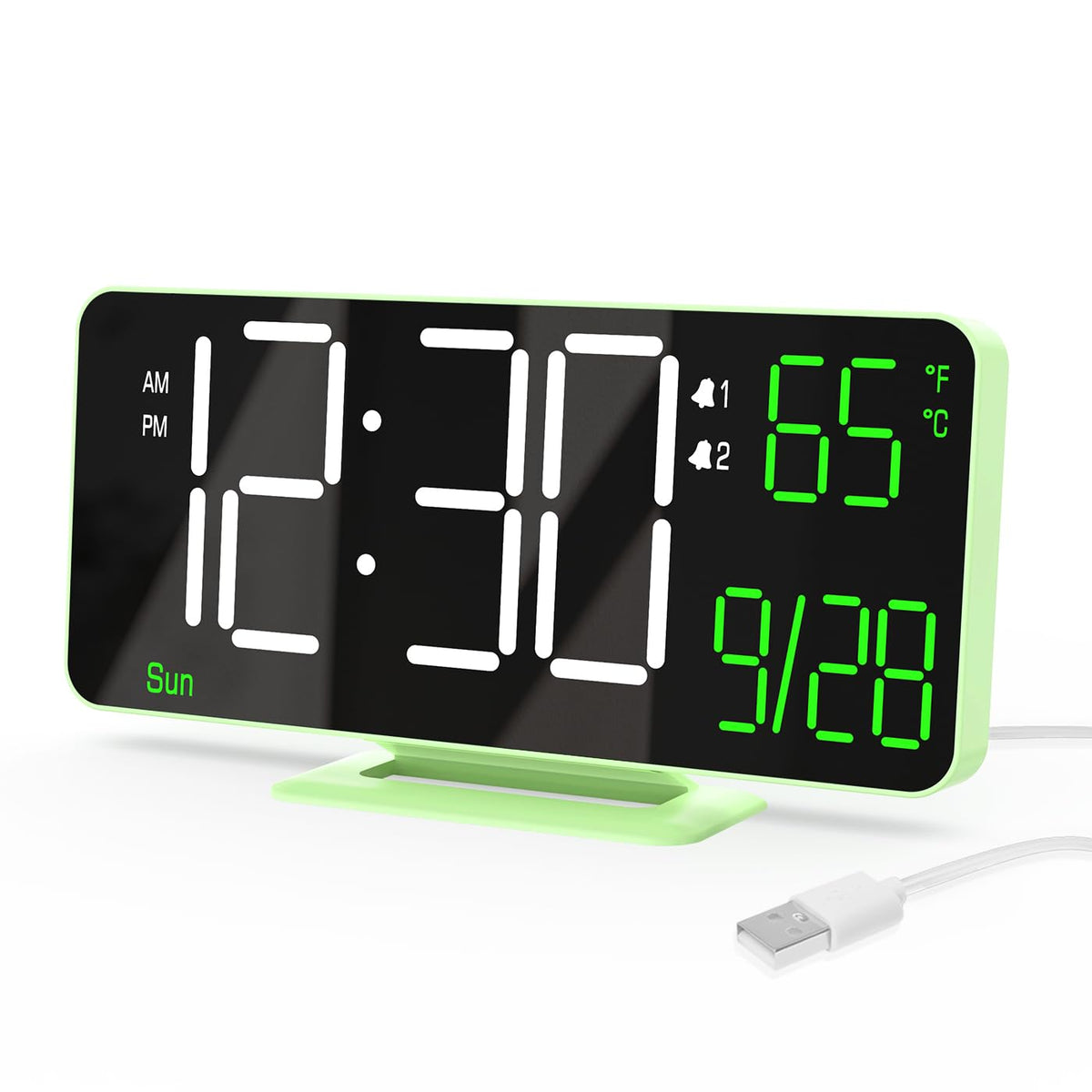 KOSUMOSU Digital Alarm Clock, 6.7in Digital Clock for Bedroom, Auto Dimming, Room Temperature, Day of The Week, Seconds, Date, Desk Clocks for Living Room, Alarm Clocks for Bedrooms