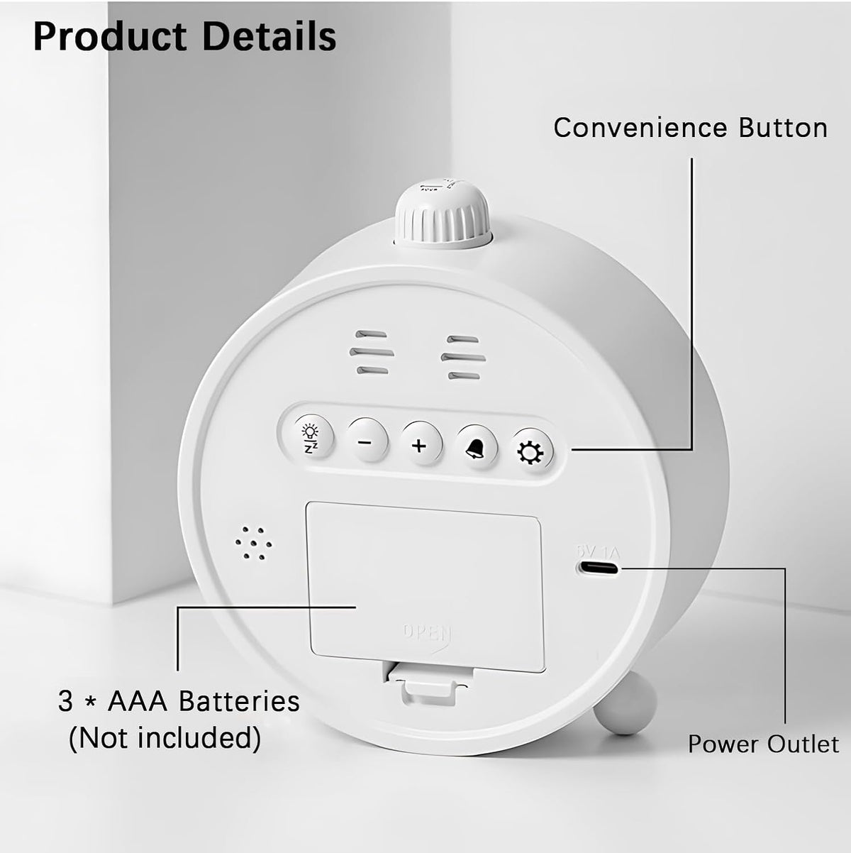 Maxspace 4.5inch Digital Alarm Clock with LED Display, Plug in or Battery Operated Silent No-Ticking Table Clock, Small Bedside Clock for Office/Mantle/Desktop (White - Blue Light)