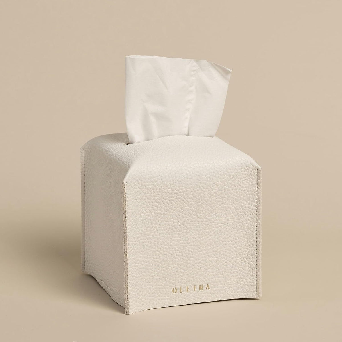 OLETHA Square Tissue Box Cover, Aesthetic Desk Decor, White