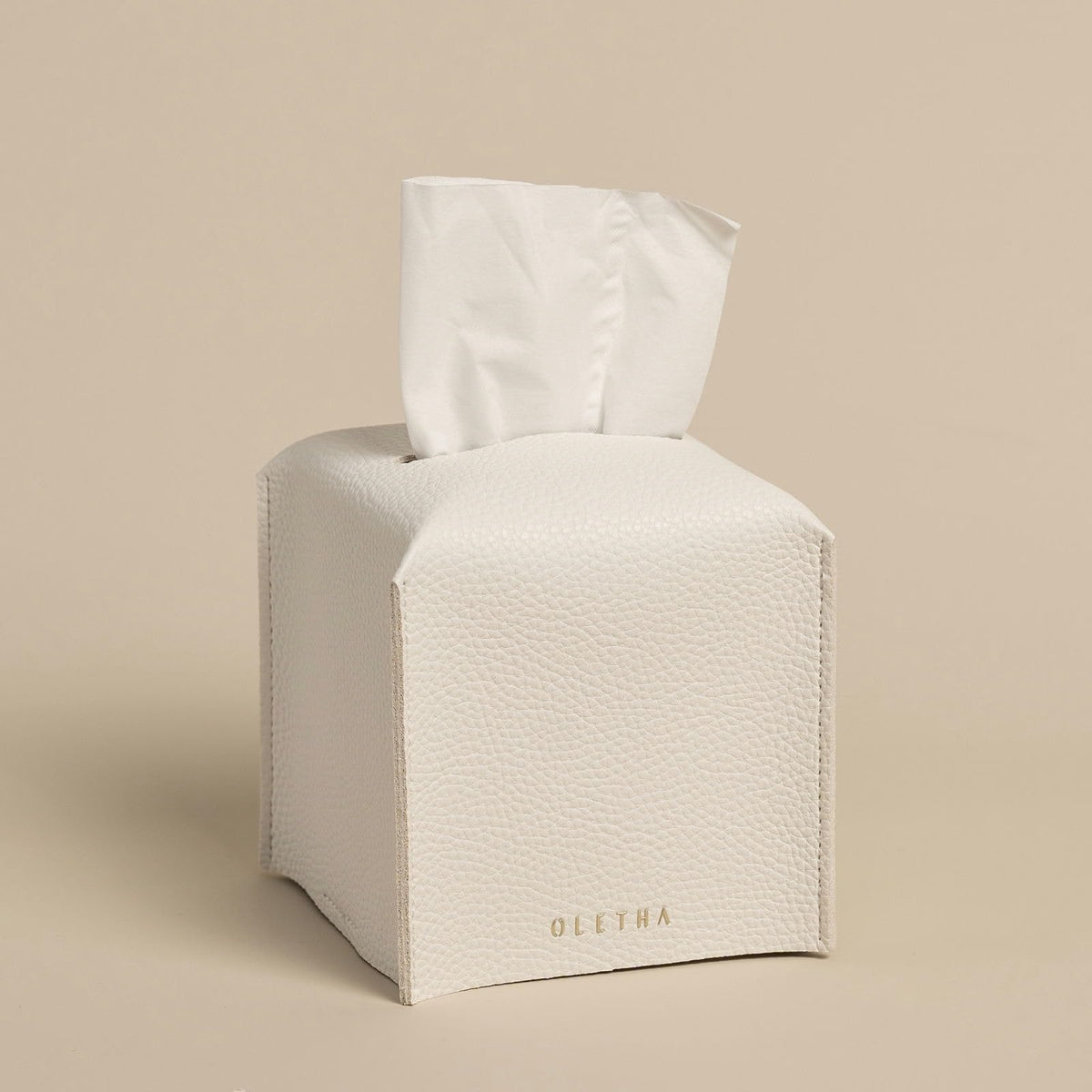OLETHA Square Tissue Box Cover, Aesthetic Desk Decor, White