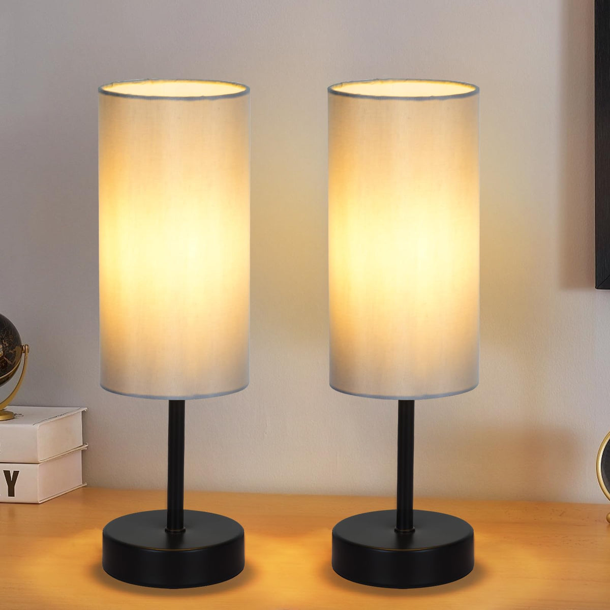 RISLG Small Table Lamp, Bedside Table Lamp for Bedroom, Lamp for Nightstand with Linen Fabric Shade, Minimalist Modern Desk Lamp for Living Room Office Dorm Kids Room