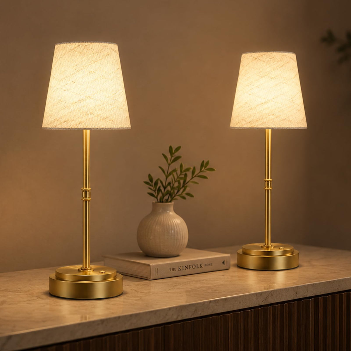 Rechargeable Cordless Table Lamp, Nightstand to End Table,Gold,1 Pack