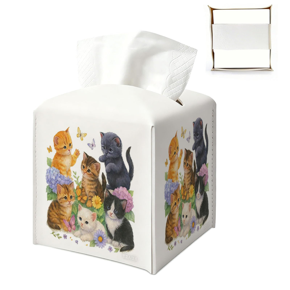 Coastal Tissue Box Cover Square, Blue Beach Tissue Box Holder Cube