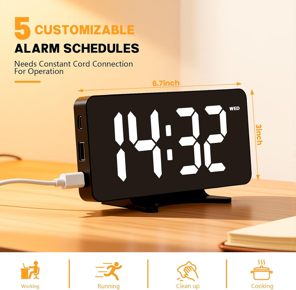 Digital Alarm Clock for Bedroom Dimmable Dual Desk Clock for Heavy Sleepers