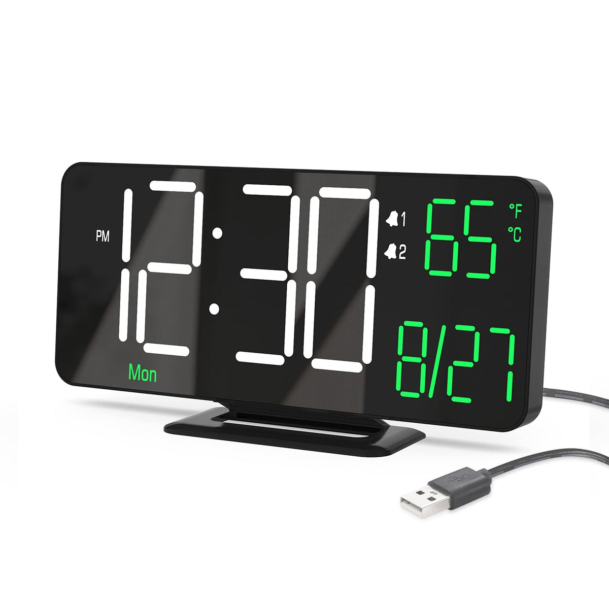 KOSUMOSU Digital Alarm Clock, 6.7in Digital Clock for Bedroom, Auto Dimming, Room Temperature, Day of The Week, Seconds, Date, Desk Clocks for Living Room, Alarm Clocks for Bedrooms