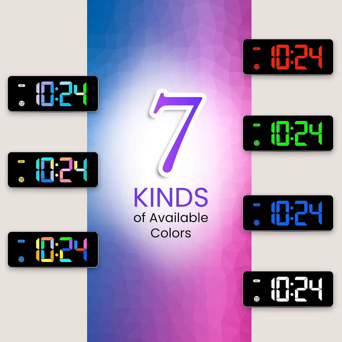 HODIK Alarm Clock for Kids -Digital Clock with 7 Color, 4 Dimmable Backlight & 3 Adjustable Volumes, 12/24 Hour, Snooze, Small Clocks for Classroom Bedroom