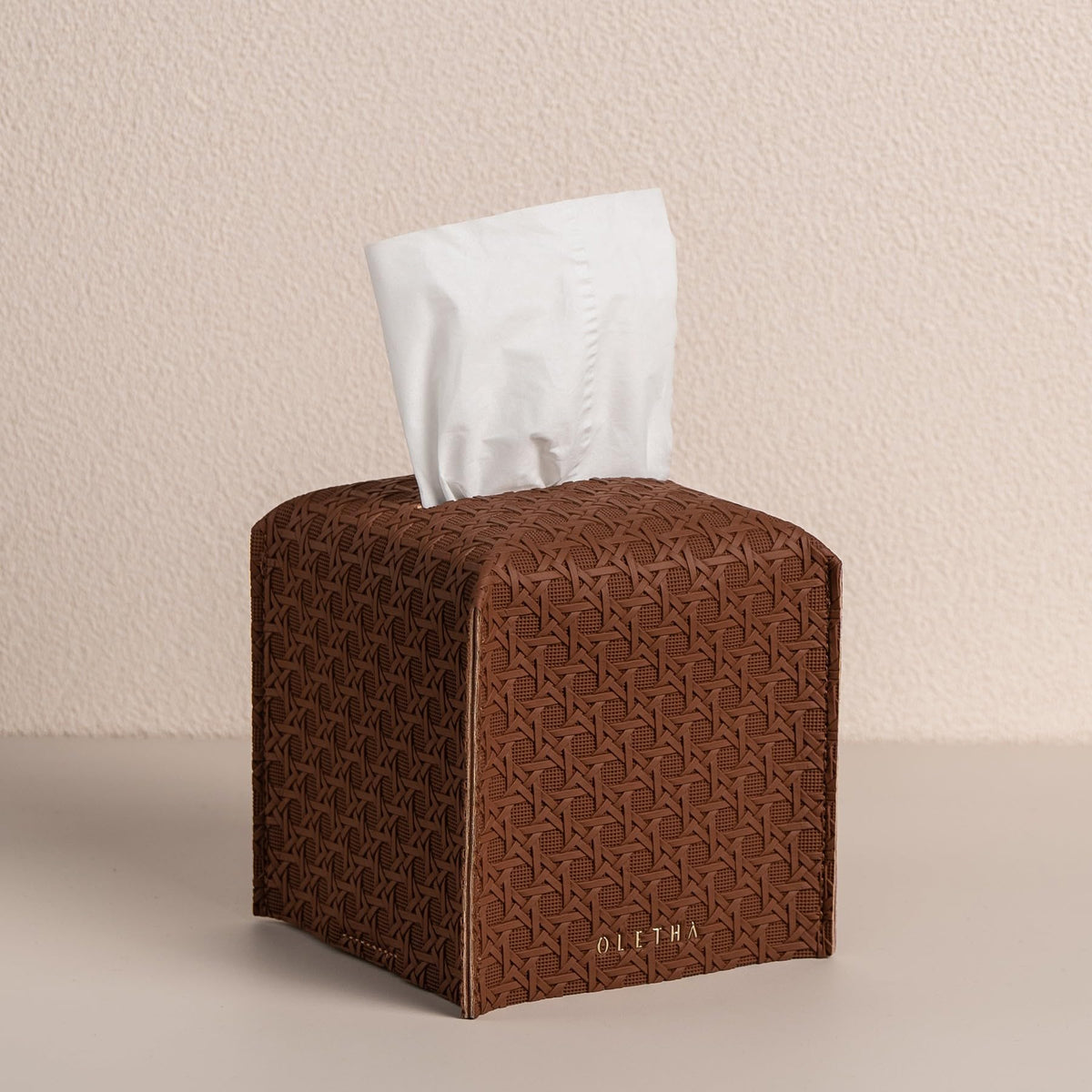 OLETHA Square Tissue Box Cover, Aesthetic Desk Decor, White