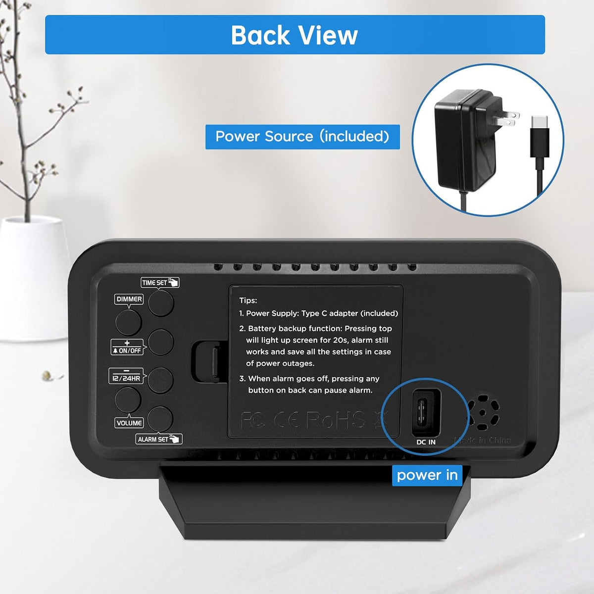 Peakeep Small Digital Alarm Clock for Bedrooms, Loud for Heavy Sleepers