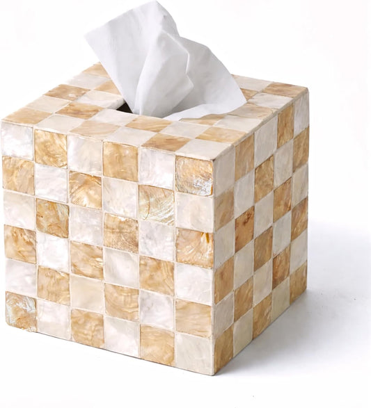 CHI AN HOME 5.5" Tissue Box Cover Square, Capiz Shell Tissue Holder, Ivory