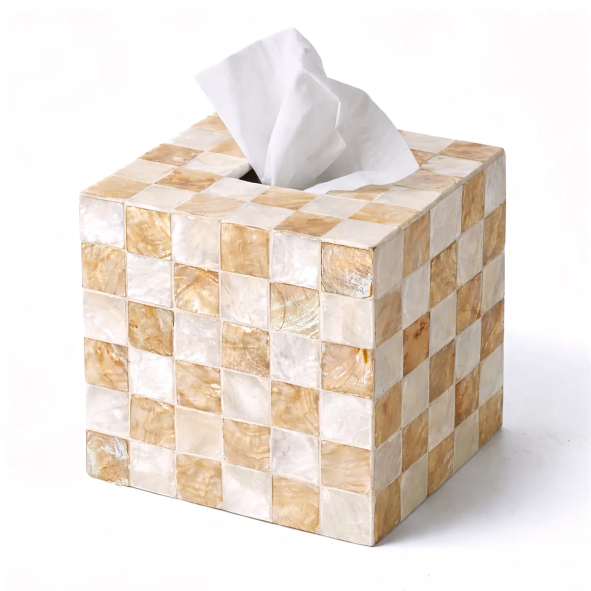CHI AN HOME 5.5" Capiz Checkered Square Tissue Box Cover, Pistachio Green