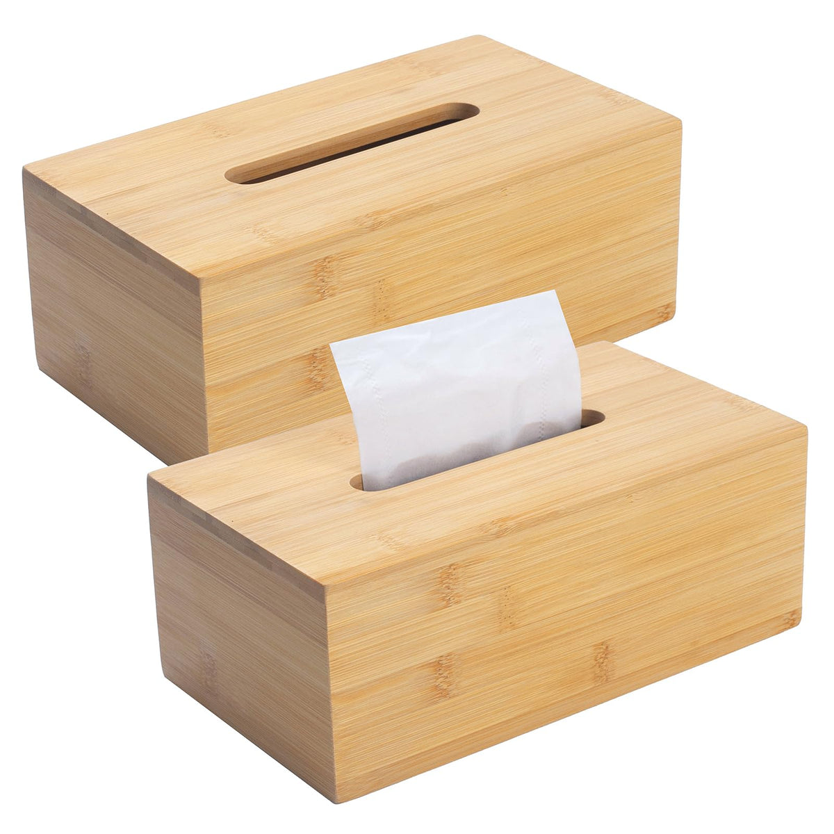 Bamboo Tissue Box Cover, Square Wood Tissue Box Holder, Wooden Facial Paper Holder for Bathroom, Bedroom, Dinner Table, Office (Square - 1 Pack)