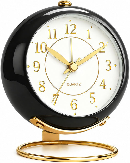 Analog Alarm Clock, Retro Small Desk Clock with Night Light, Backlight Cute Simple Design, Silent Non-Ticking, Battery Powered, for Bedroom,Travel,Kitchen,Bedside Desktop Decor