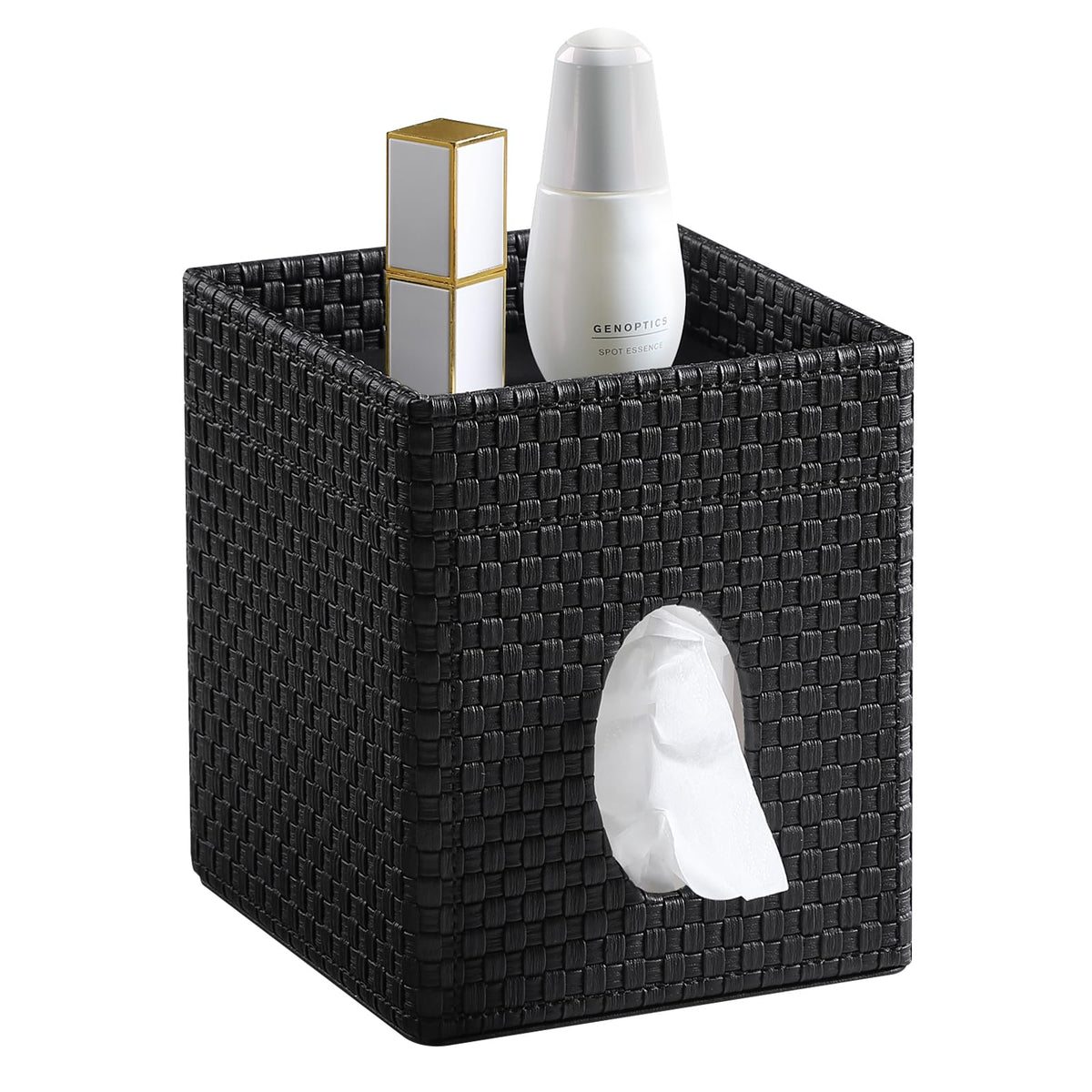 Square Tissue Box Cover, Stylish Leather Tissue Box Holder with Magnetic Bottom, Used As A Decorative Tissue Holder for Living Rooms, Bedrooms, and Desks (Brown Grape Pattern)