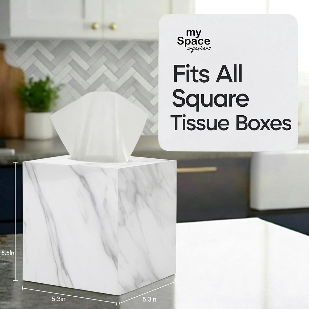 Tissue Box Cover Holder Square Marble Tissue Box Holder Bathroom Vanity Nightstand Bedroom Livingroom Decorative Decor Toilet Organizer Tissues (Marble, Square)