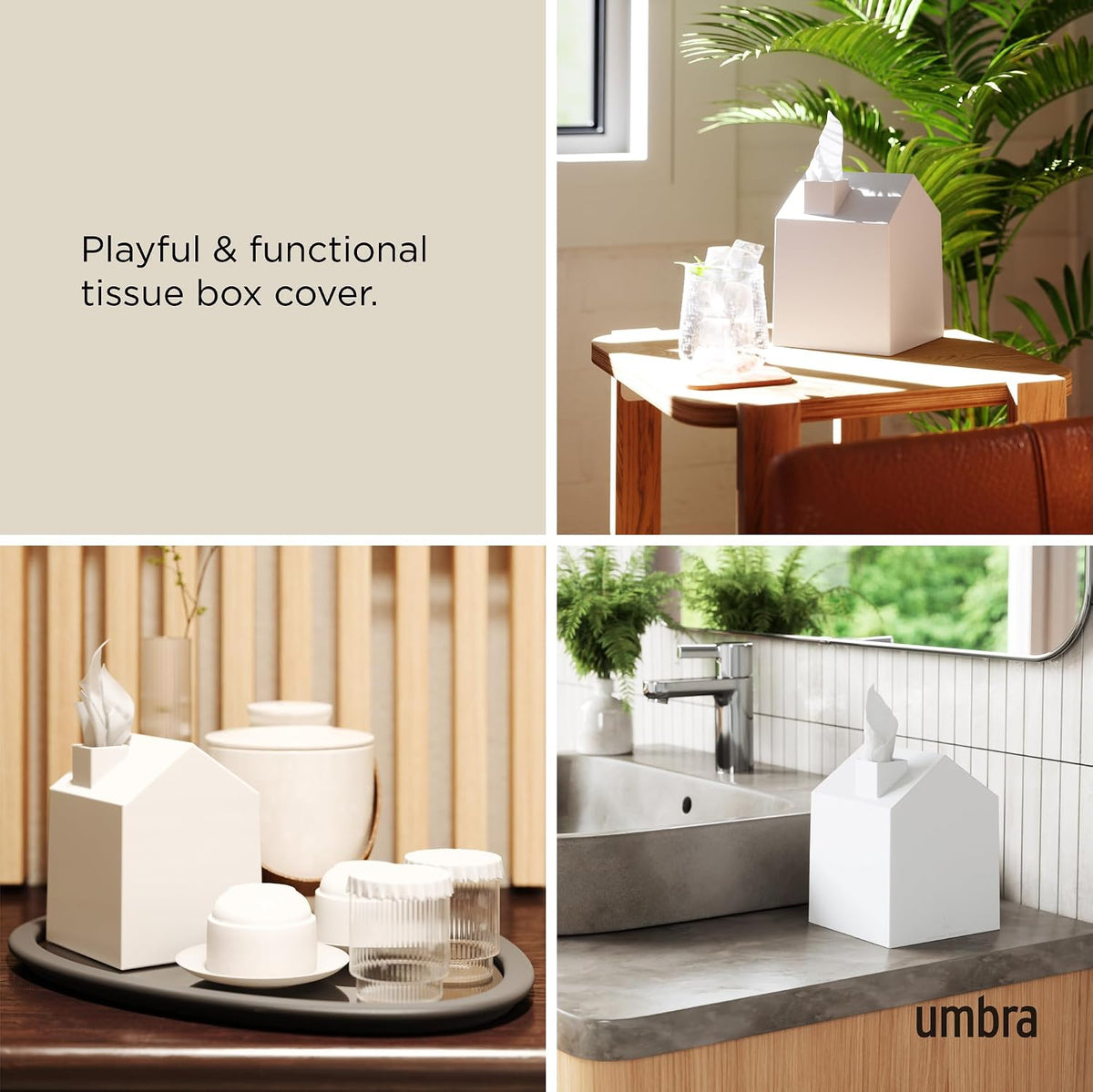 Umbra Casa Tissue Box Cover, House Shaped Kleenex Box Holder, Square, White