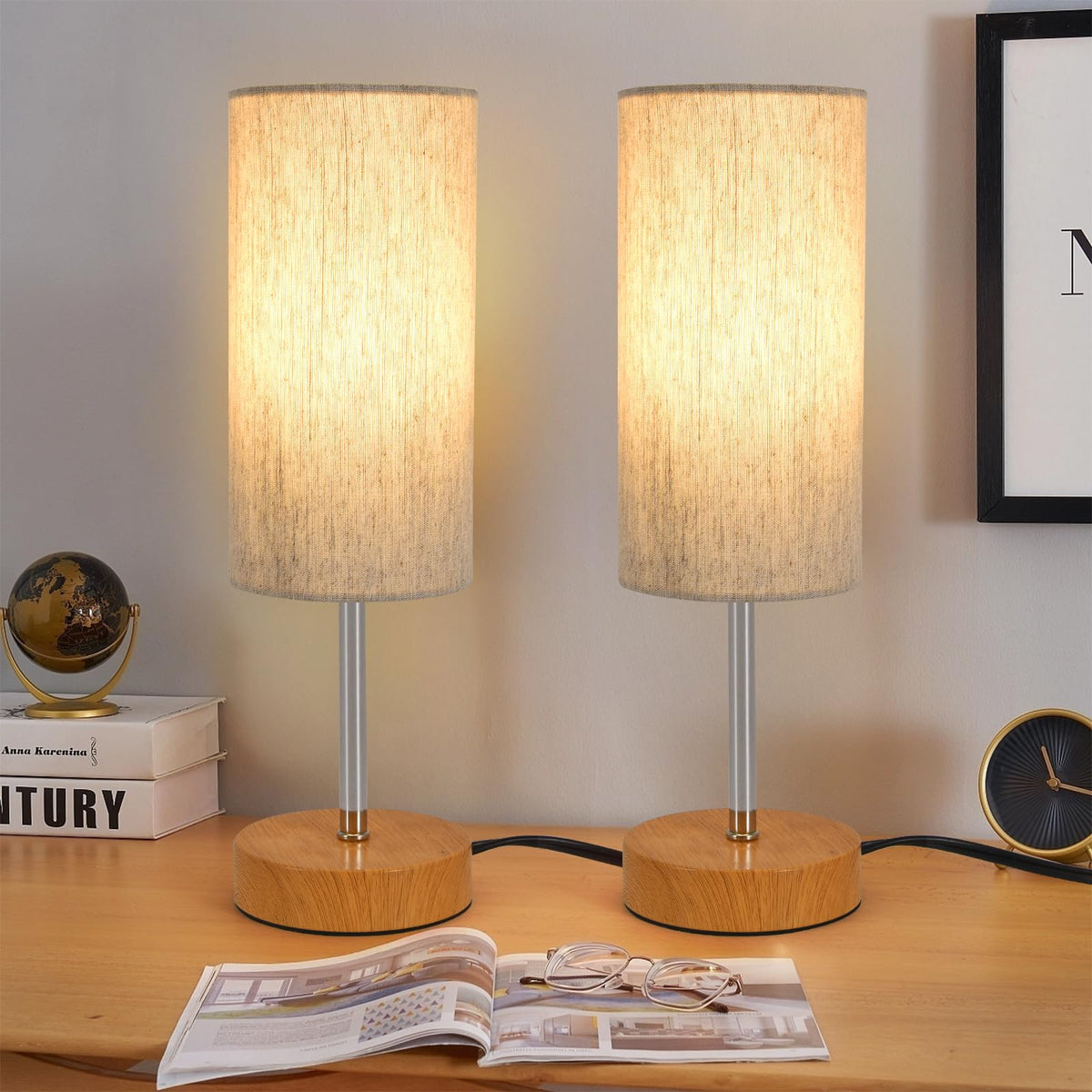 RISLG Small Table Lamp, Bedside Table Lamp for Bedroom, Lamp for Nightstand with Linen Fabric Shade, Minimalist Modern Desk Lamp for Living Room Office Dorm Kids Room