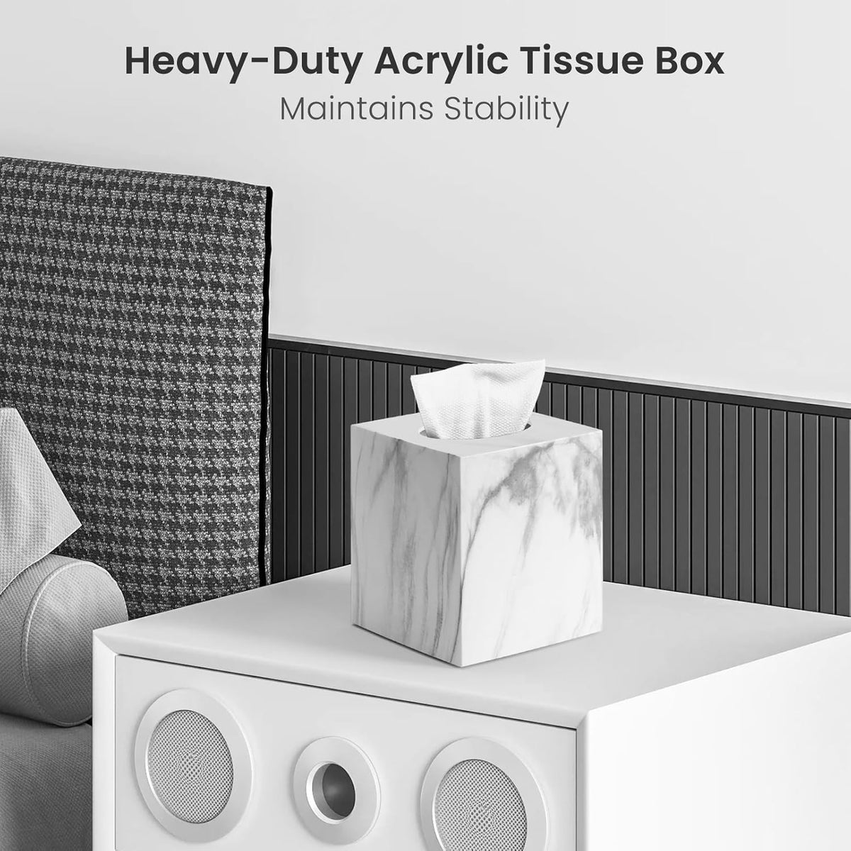 Tissue Box Cover,Square Plastic Tissue Holder with Non-Slip Base,Marble
