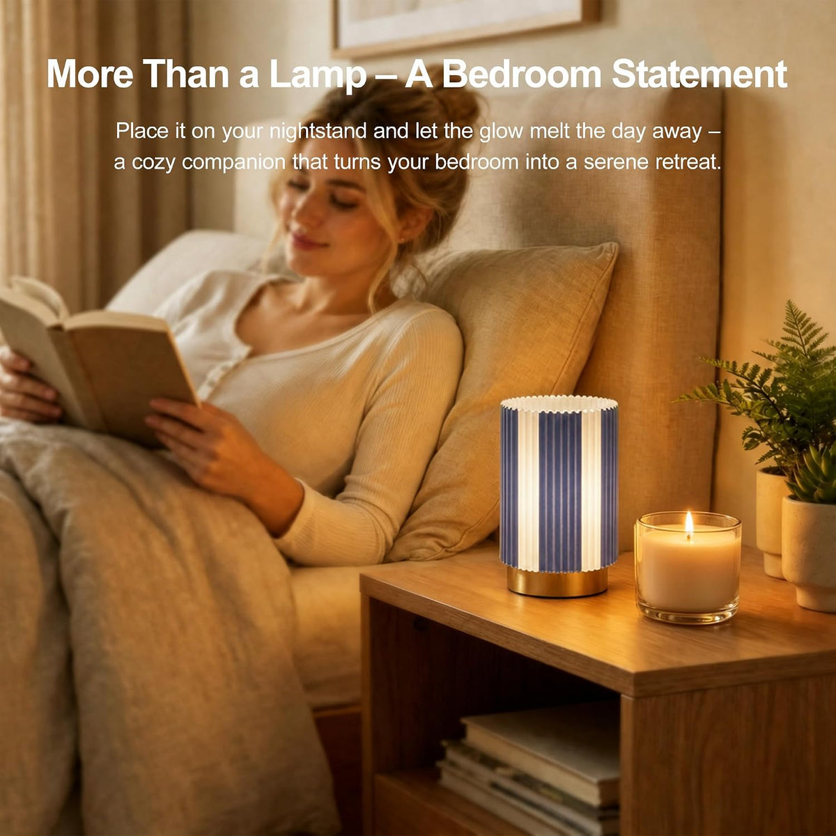 Battery Operated Lamp, Glass Cordless Table Lamp with Timer