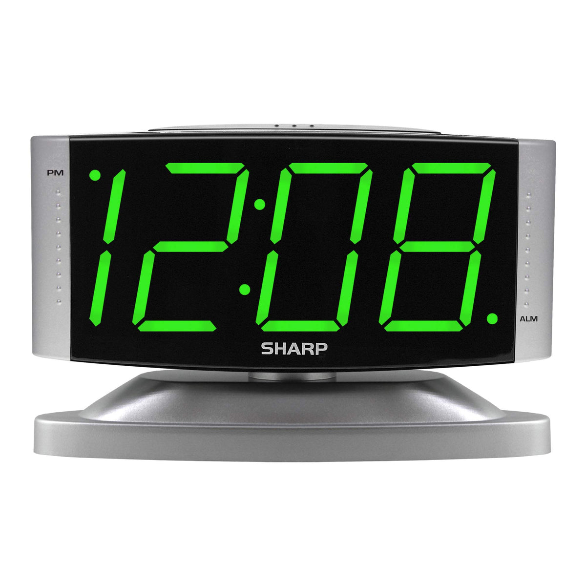 Sharp Outlet-Powered Alarm Clock with Swivel Base, Red LED, Gunmetal Grey