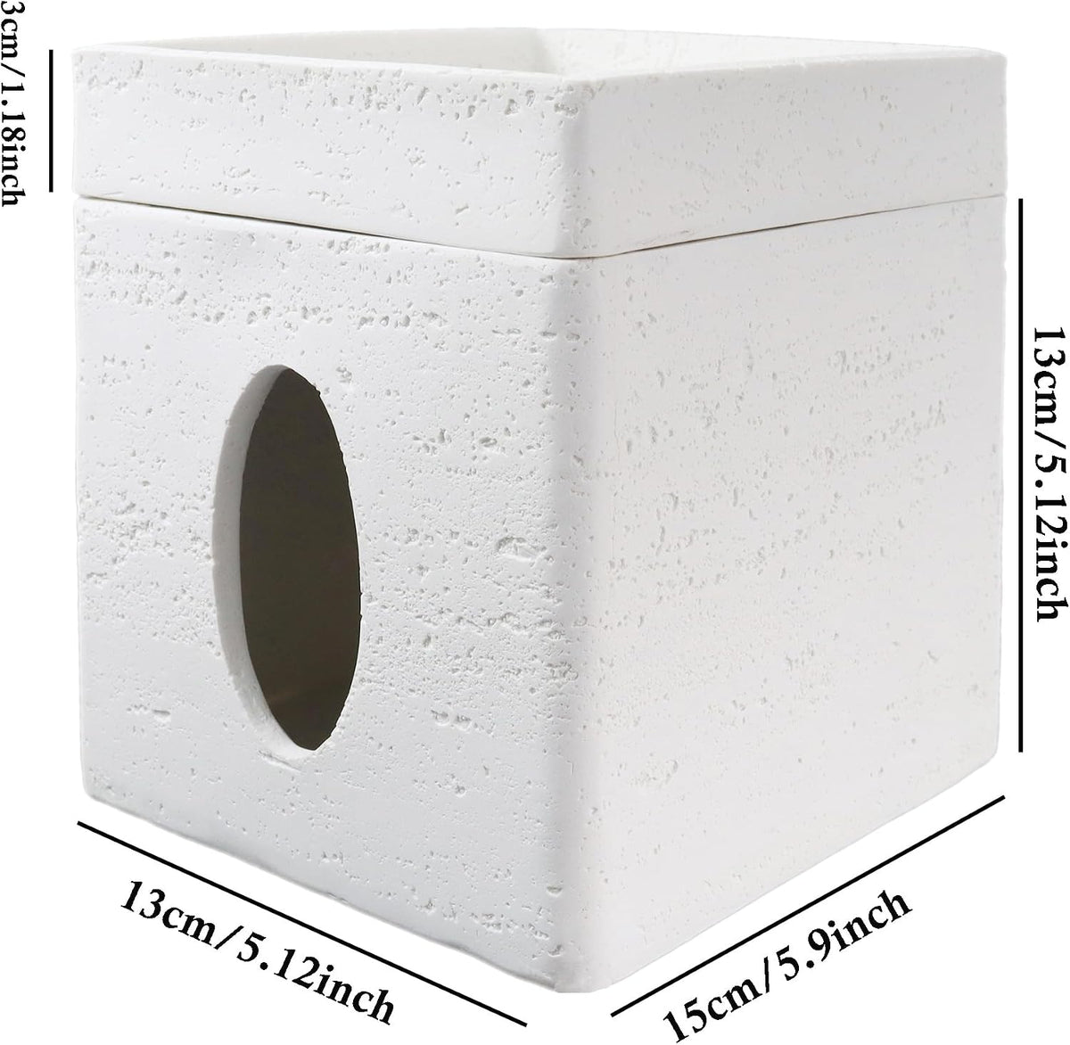 Hymmah Tray Tissue Box Cover Holder Unique Cube Design Tissue Dispenser Cover Decor for Vanity Counter Tops Also Great for Bedroom and Living Room White
