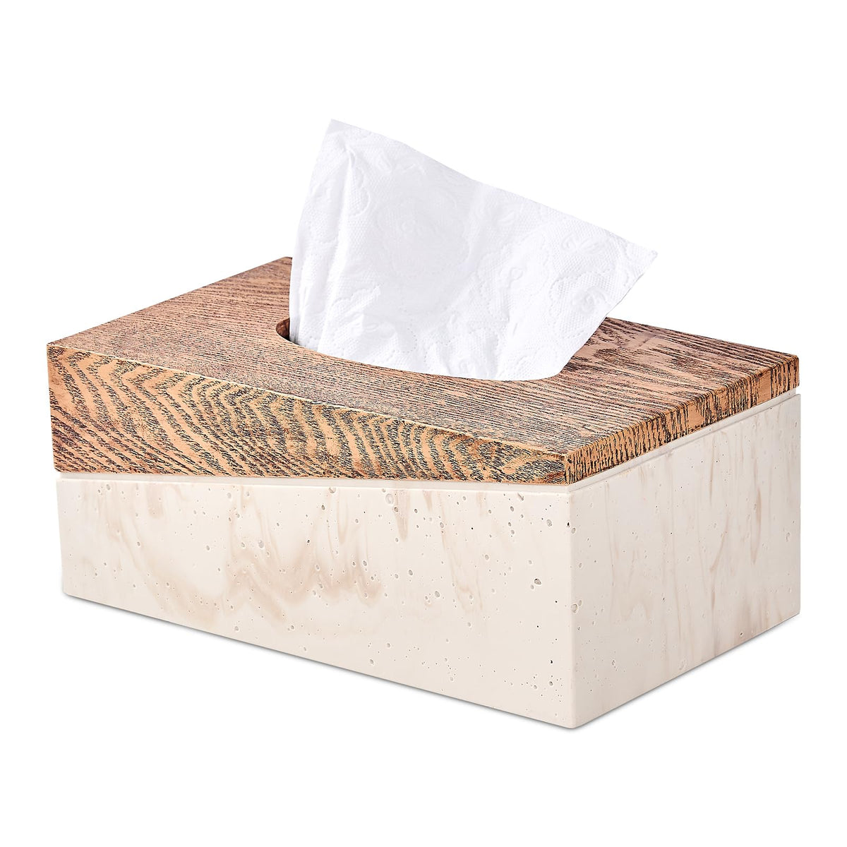 Natural Travertine Textures Tissue Box Cover Square for Home Decor,Resin Heavy Tissue Box Holder for Bathroom Countertop,Tabletop,Bedside Table,Office (Handmade of Resin)