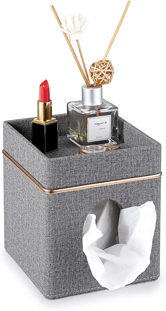 Sumnacon Linen Square Tissue Box Cover with Tray Tissue Box Holder,Grey
